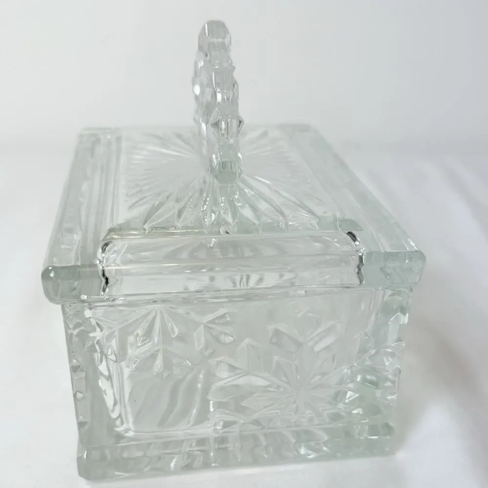 Luminary Pressed Glass Holiday Snowflake Covered Candy Trinket Dish